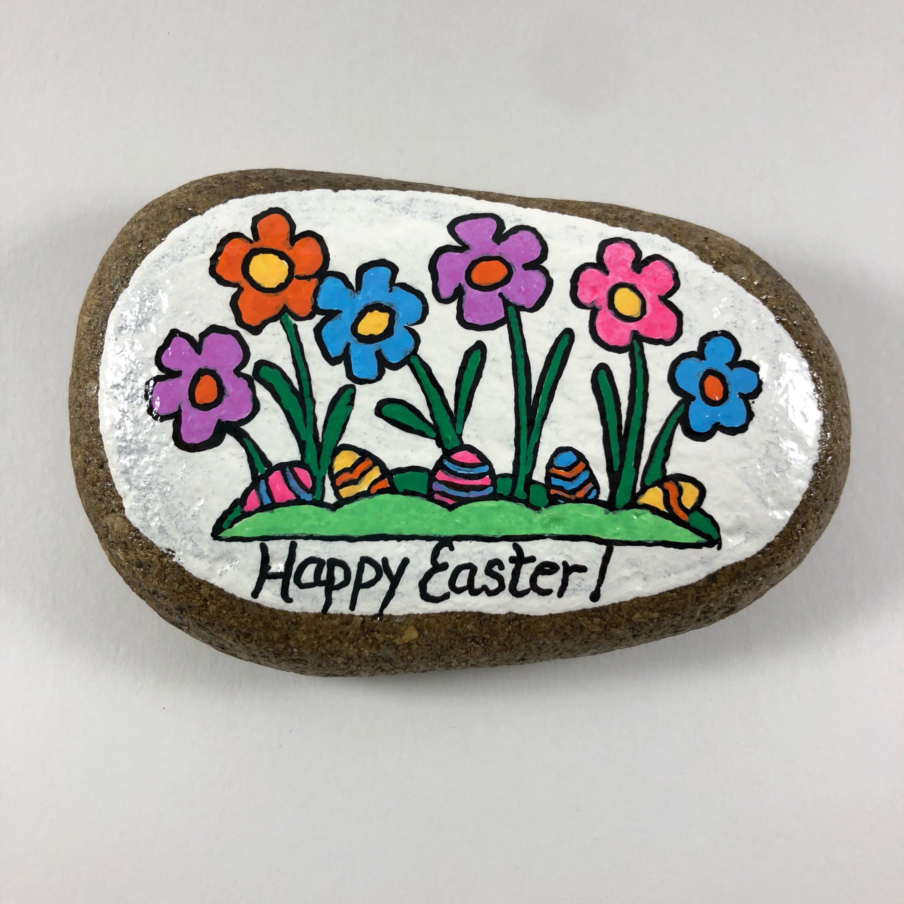 3000x3000 Happy Easter Painted Rock, Easter Painted Stone, Easter Basket - Happy Easter Painting