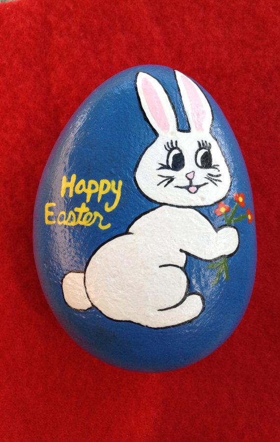570x901 Hand Painted Rock - Happy Easter Painting