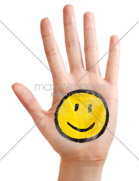 477x620 Stock Photo Hand With A Smiley Face Painted On It Maximimages - Happy Face Painting