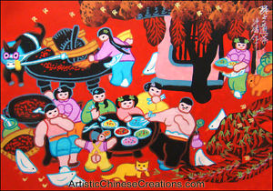 300x210 Chinese Folk Art Painting - Happy Family Painting