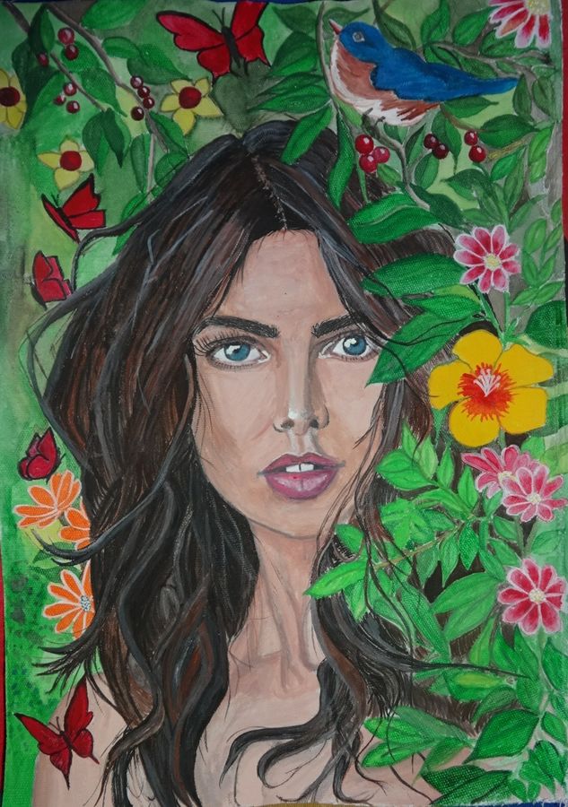 633x900 Happy Girl Painting By Artist Meena Patil - Happy Girl Painting