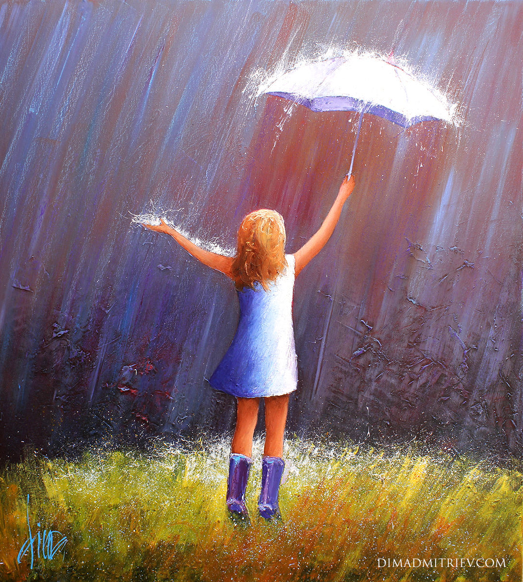 1078x1200 Happy Rainy Day (Dima Dmitriev) - Happy Girl Painting