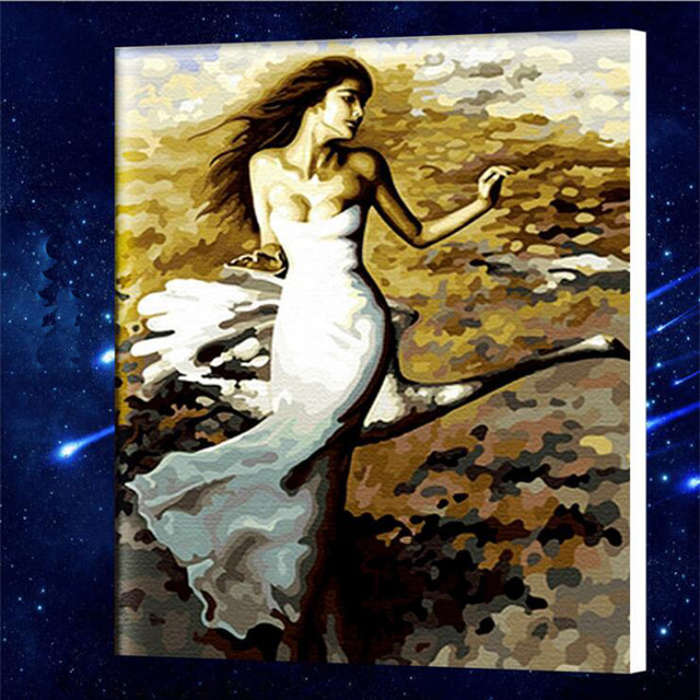 640x640 50x65cm Sunset Happy Girl Oil Painting By Numbers Nordic Digital - Happy Girl Painting