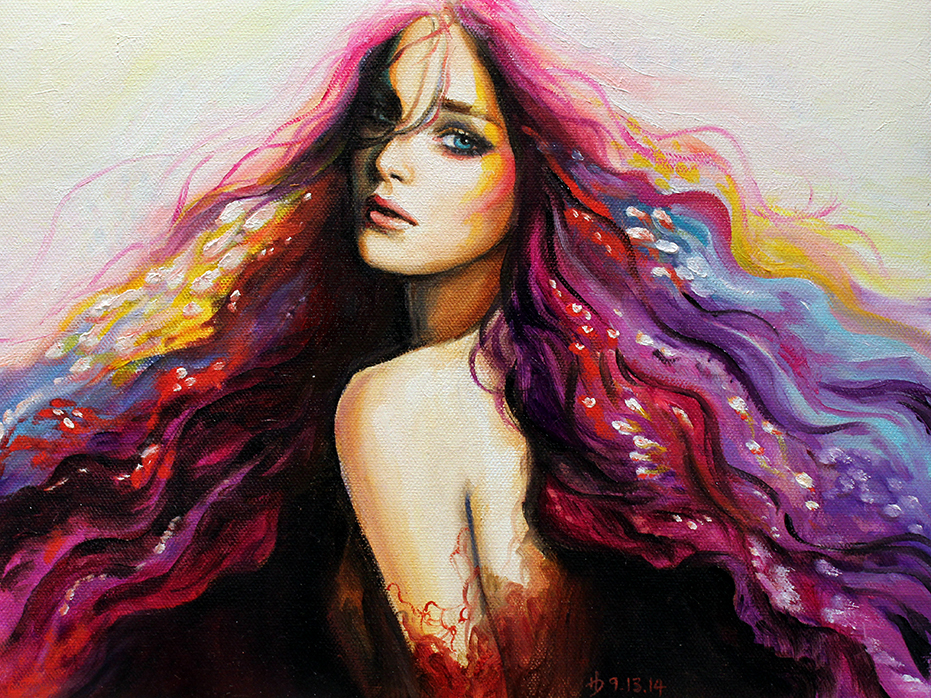 931x698 Oil Paintings Happy D. Artist - Happy Girl Painting