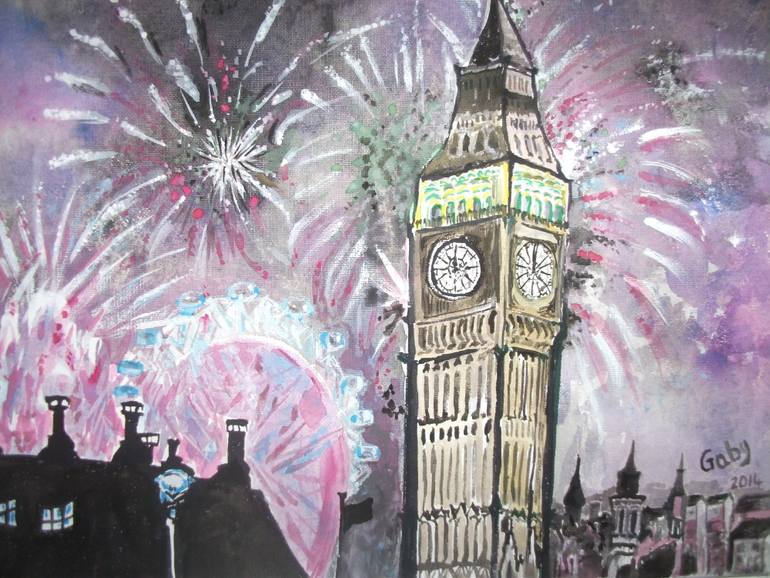 770x578 Saatchi Art Happy New Year From London Painting By Gabrielle Stubbs - Happy New Year Painting