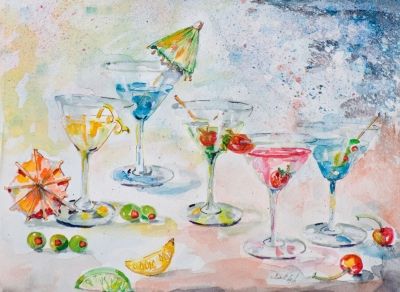 400x292 Celebration Martini Glass And Fruit, Olives,happy New Year - Happy New Year Painting
