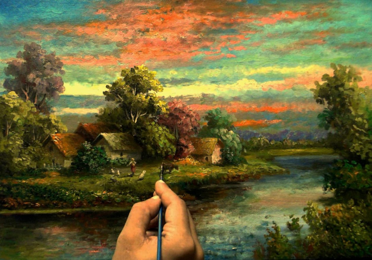 1255x876 Oil Painting Happy Morning Landscape By Yasser Fayad - Happy Painting