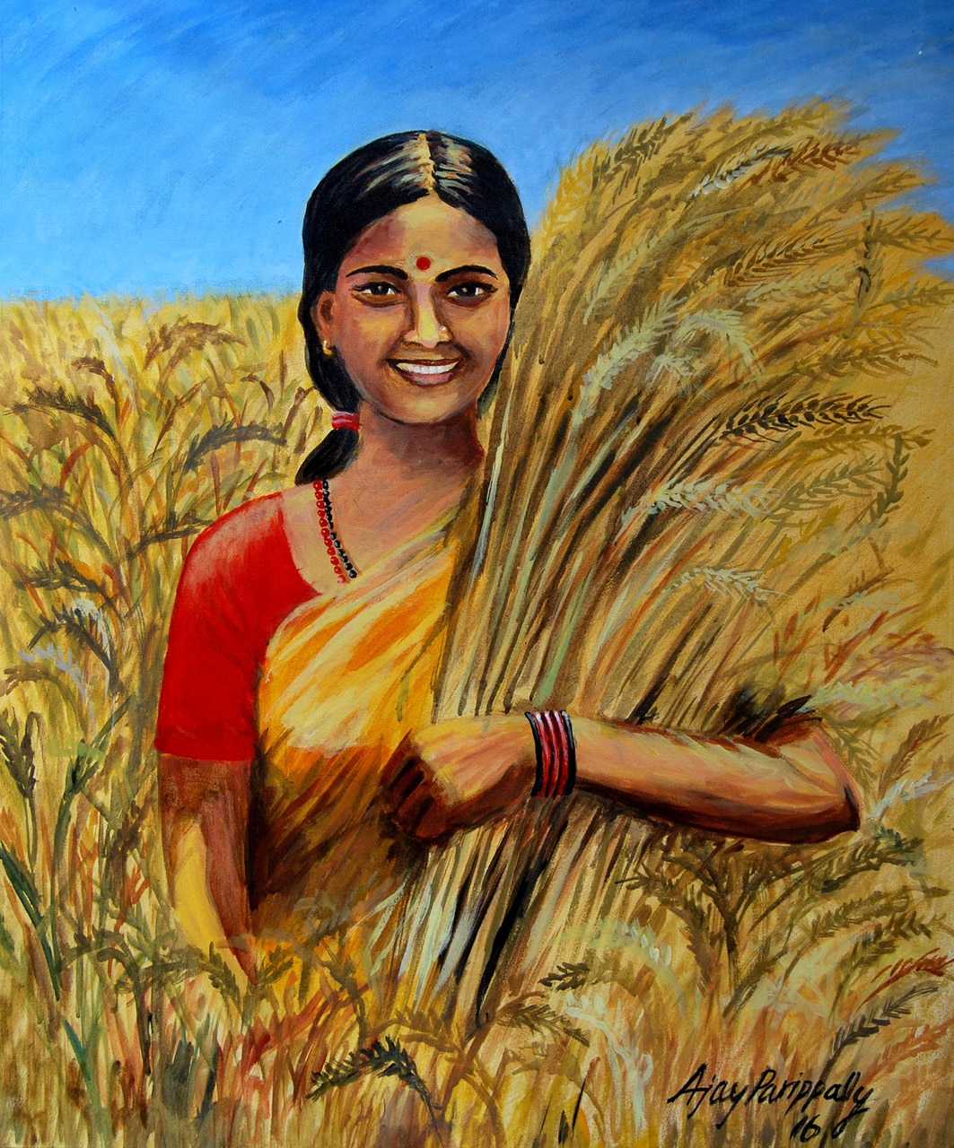 1063x1280 Buy Happy Of Harvest By Ajay Parippally@ Rs. 8590. Code - Happy Painting