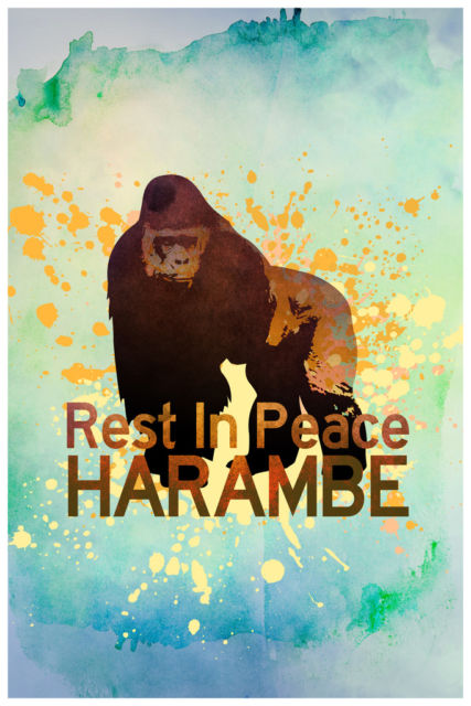 427x640 Rest In Peace Harambe The Gorilla Art Print Poster 12x18 Ebay - Harambe Painting