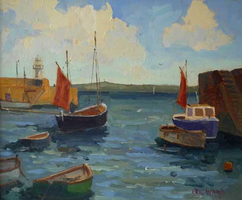 500x412 Eric Ward Boats In St Ives Harbour Oil Painting On Canvas - Harbour Painting