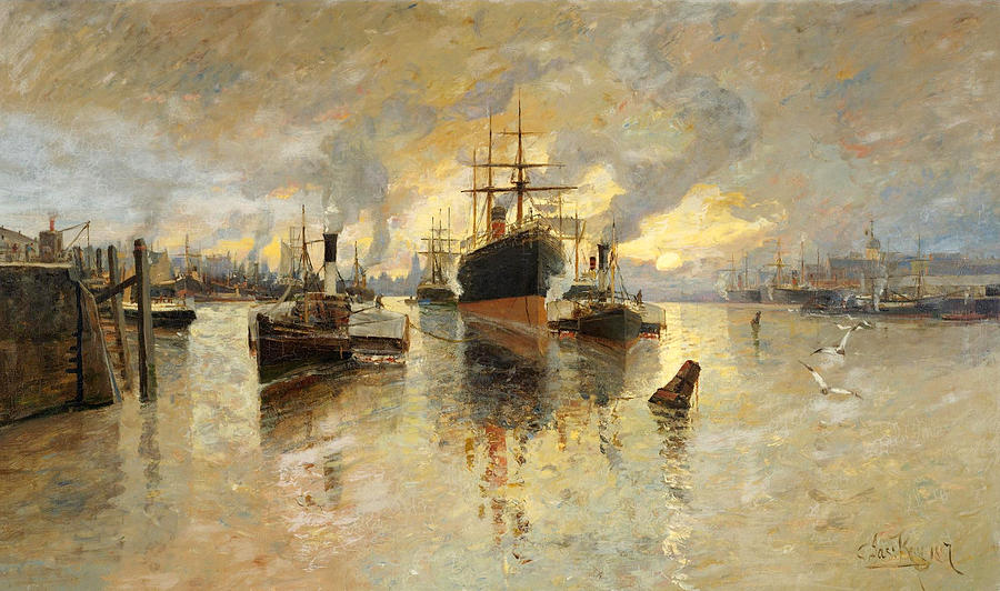 900x532 Glasgow Harbour Painting By James Kay - Harbour Painting