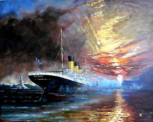 300x239 Stunning Don Cameron Original Titanic Enters New York Harbour - Harbour Painting