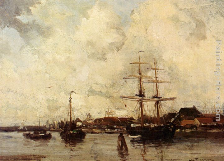 720x519 Willem George Frederik Jansen A View Of Harlingen Harbour Painting - Harbour Painting