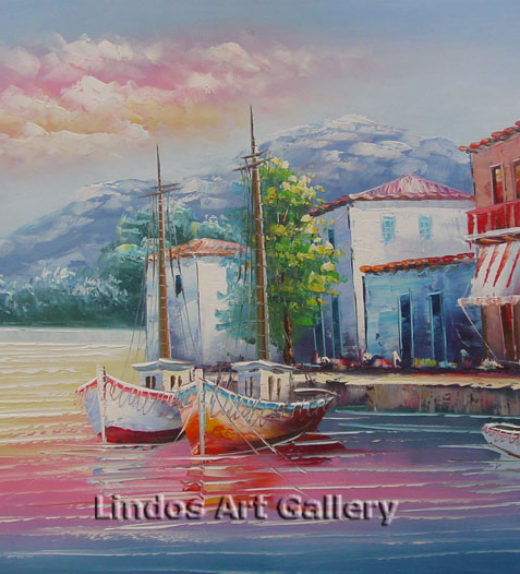 520x574 Boats By The Harbour Oil Painting - Harbour Painting