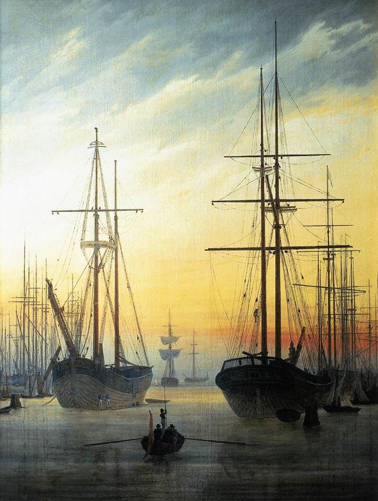 755x1000 Caspar David Friedrich View Of A Harbour Painting Framed - Harbour Painting