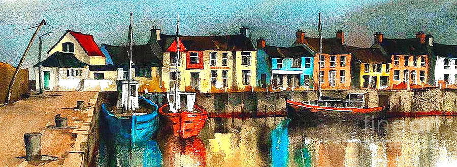 900x330 Dublin Skerries Harbour Painting By Val Byrne - Harbour Painting