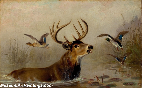 600x372 Landscape Painting After A Hard Chase Deer - Hard In The Painting