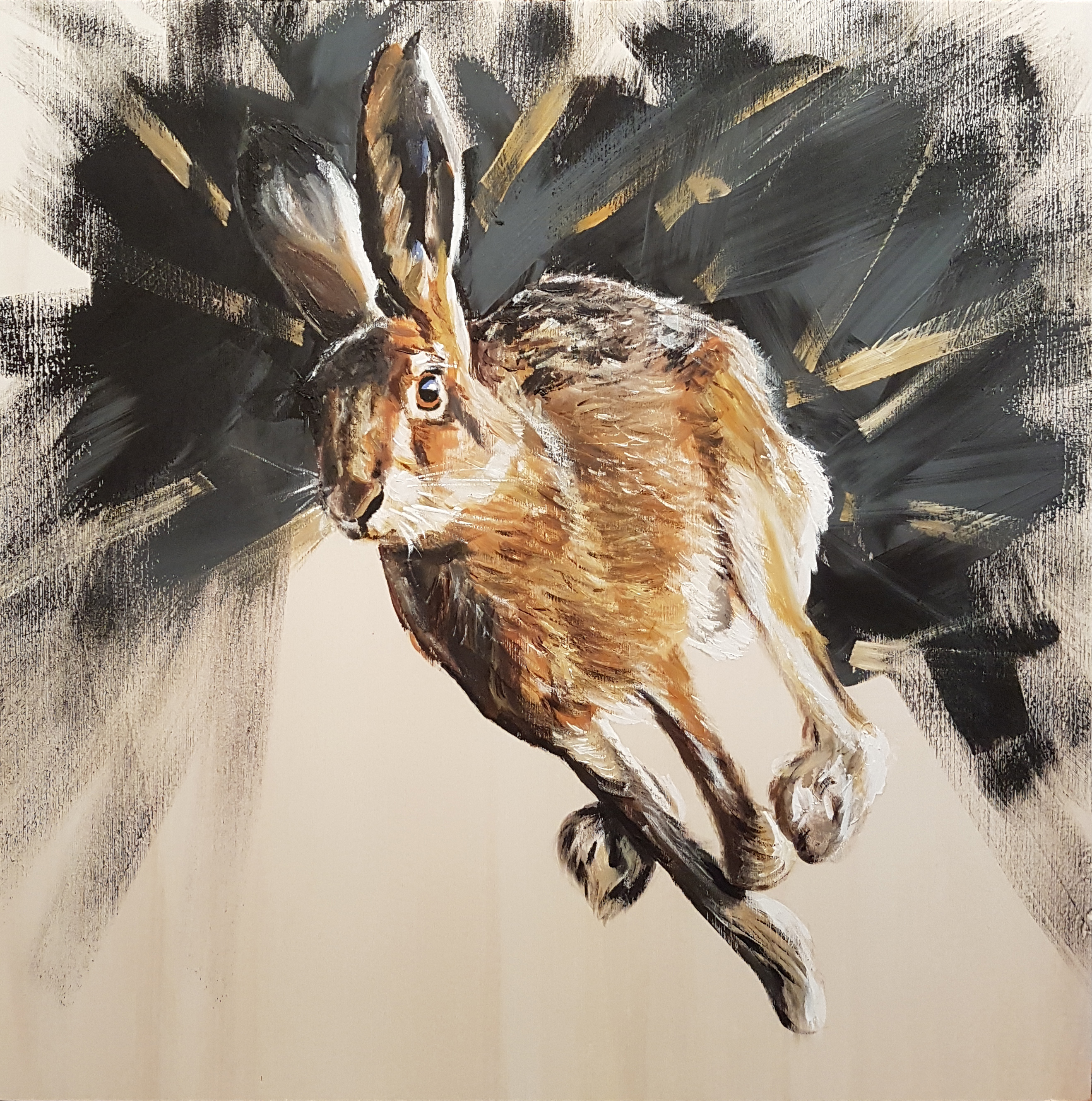 2638x2658 Painting Of A Hare On A Wood Panel Box Canvas Using Acrylic - Hare Painting