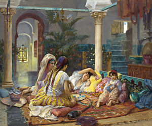 300x250 In The Harem Muslim Women Orientalist Painting By Frederick - Harem Painting