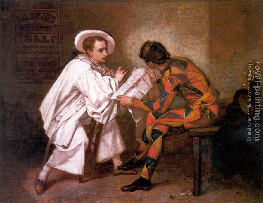 900x693 Harlequin And Pierrot By Thomas Couture Oil Painting Reproduction - Harlequin Painting