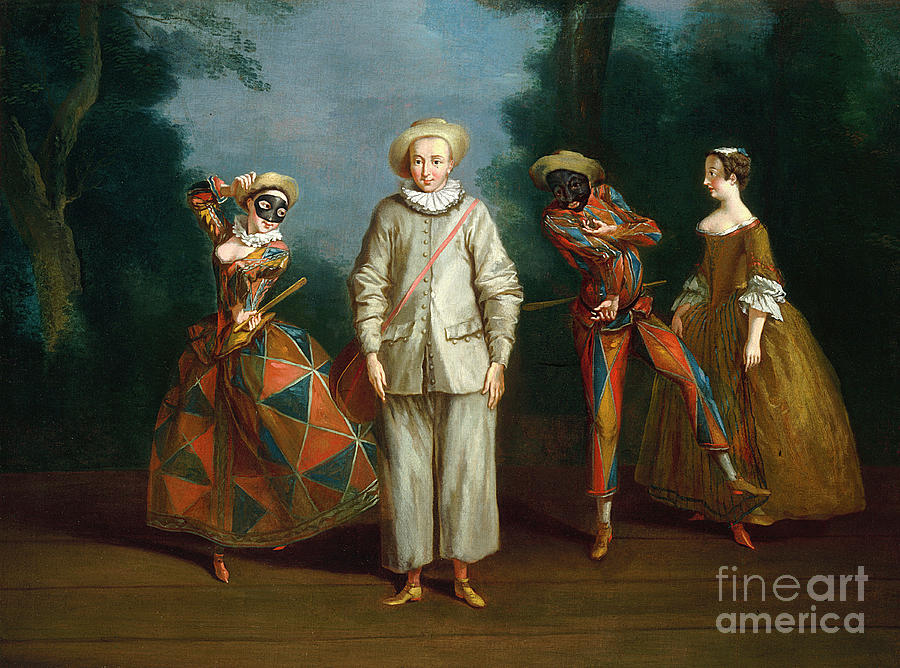 900x668 Pierrot And Harlequin Painting By Philippe Mercier - Harlequin Painting