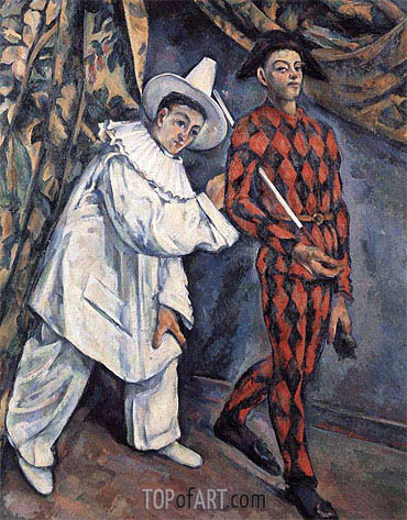 370x473 Pierrot And Harlequin (Mardi Gras) Cezanne Painting - Harlequin Painting