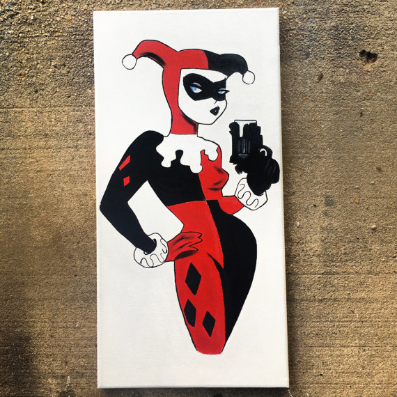 570x570 Harley Quinn Dc Comics Batman Joker Painting Acrylic Art - Harley And Joker Painting