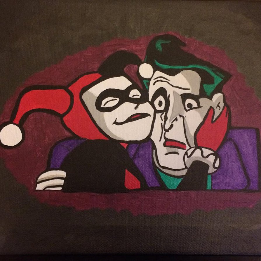 894x894 Harley Quinn And Joker Painting By Ecoir - Harley And Joker Painting