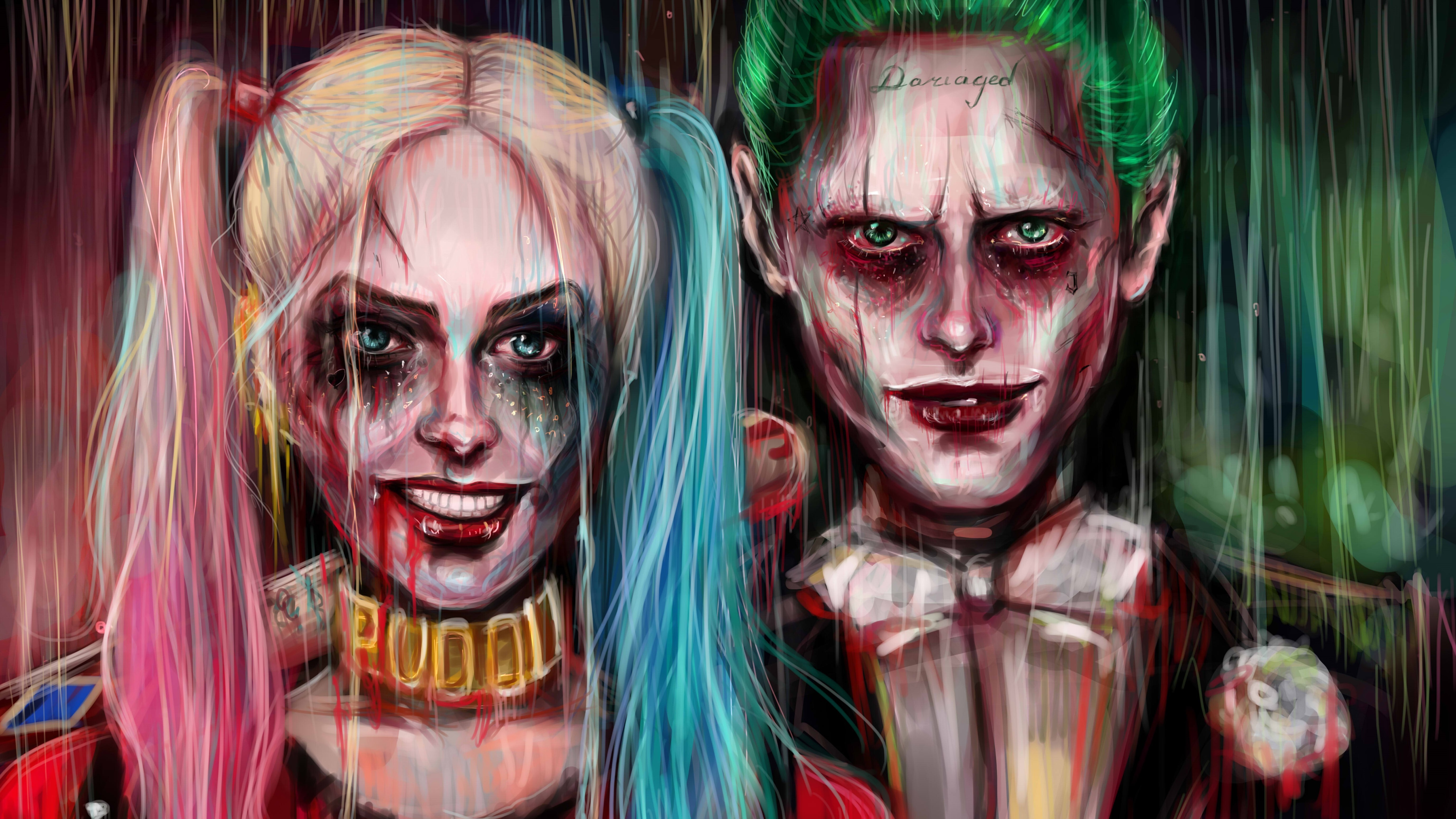 5120x2880 5120x2880 Harley Quinn Joker Painting Artwork 4k 5k 5k Hd 4k - Harley And Joker Painting