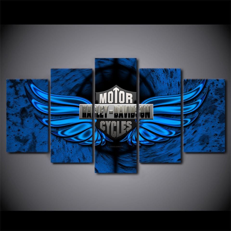 960x960 Harley Davidson Bar And Shield Logo With Blue Wings - Harley Davidson Logo Painting