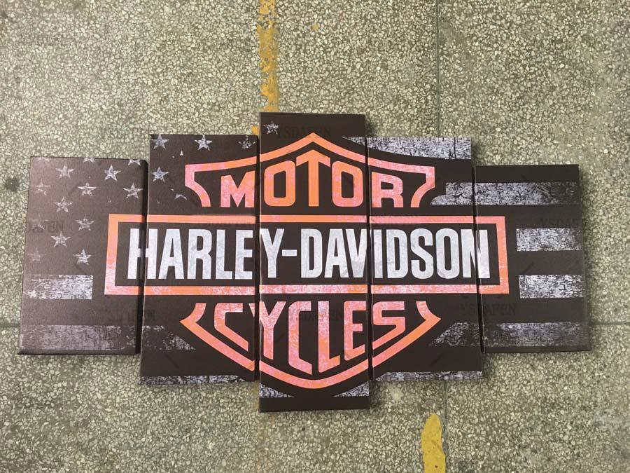 900x675 Harley Motorcycle Tank Emblem Medallion Wall Canvas 5 Panel Art - Harley Davidson Logo Painting