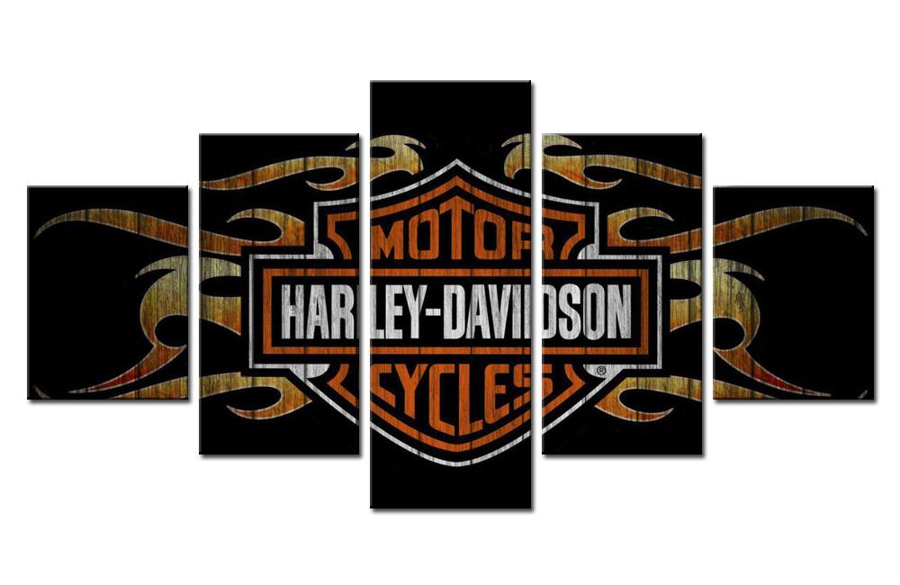 1000x650 5 Panel Wall Art Man Cave Harley Davidson Motorcycle Wall Art - Harley Davidson Logo Painting