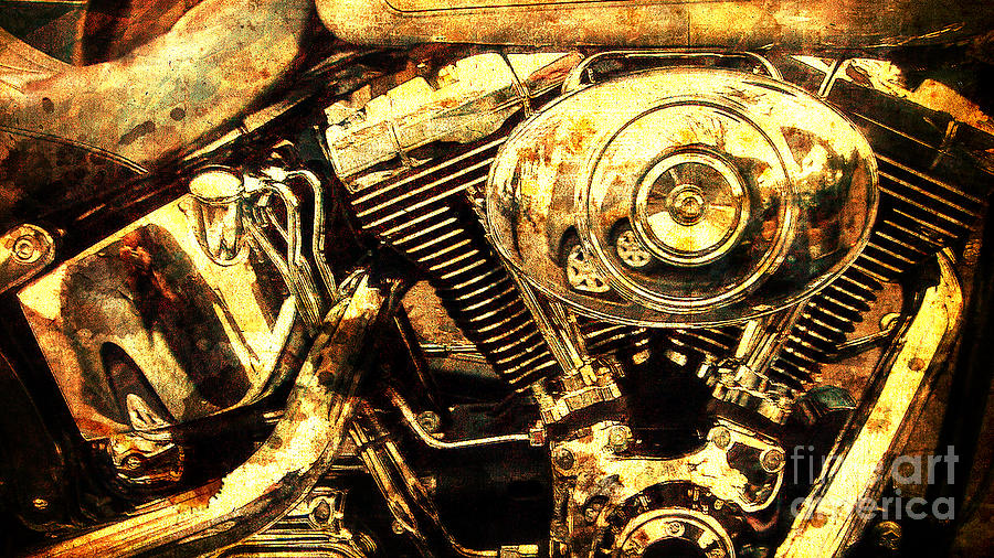 900x506 Harley Davidson Gold Engine Painting By Drawspots Illustrations - Harley Davidson Painting