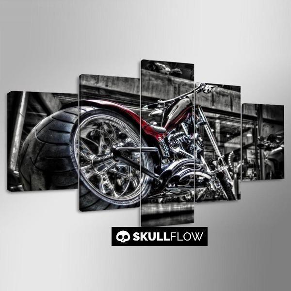 600x600 Harley Davidson Motorcycle Painting 5 Panels Wall Art Skullflow - Harley Davidson Painting