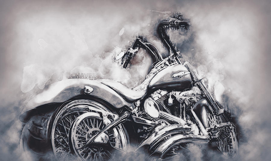 900x535 Harley Davidson Painting 3 Painting By Alan Thompson - Harley Davidson Painting