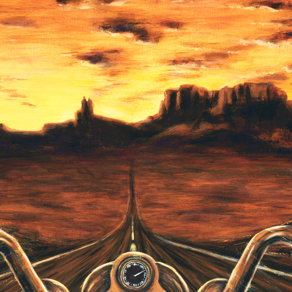 570x570 Harley Davidson Painting Sunset Canvas Print - Harley Davidson Painting