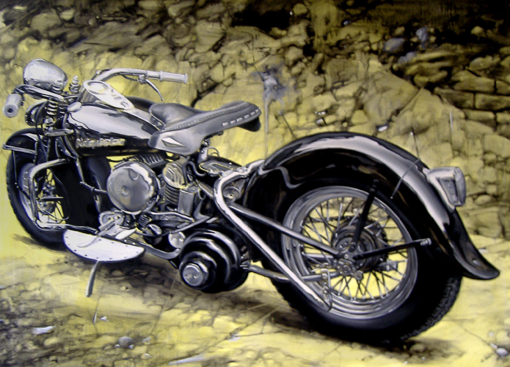 1024x738 Harley Davidson Wla, Oil Painting On Canvas By Artist - Harley Davidson Painting