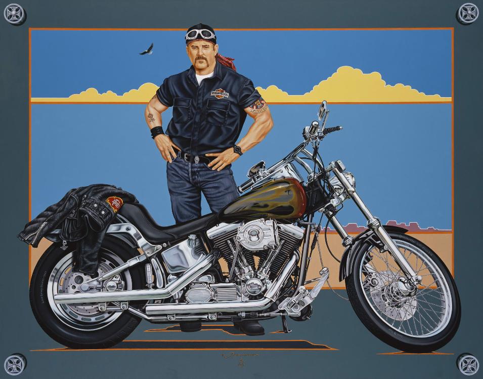 955x749 Motorcycle Art Portrait Painting In Oil - Harley Davidson Painting