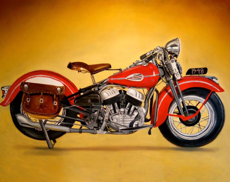 770x610 Saatchi Art Harley Davidson Knucklehead Painting By Daniel Magidson - Harley Davidson Painting