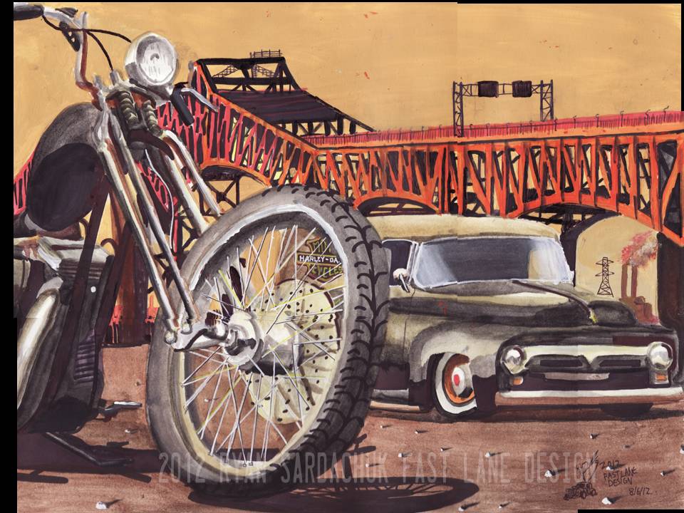 960x720 1956 Harley Davidson Ford Panel Truck Painting By - Harley Painting
