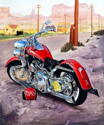 334x400 Surealist Harley Davidson Art Harley Davidson Fat Boy Painting - Harley Painting