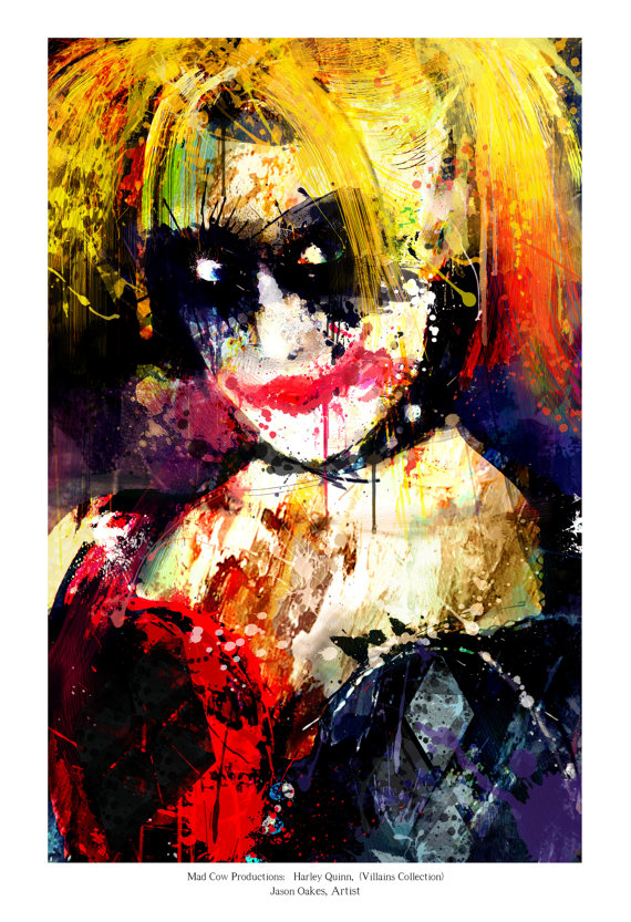570x833 Harley Quinn Abstract Art Print Archival Quality 13 X - Harley Quinn Abstract Painting
