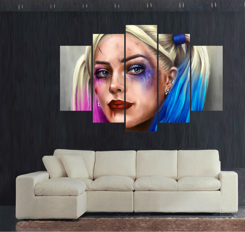 800x759 5 Panel Large Hd Printed Painting Suicide Squad Harley Quinn - Harley Quinn Acrylic Painting