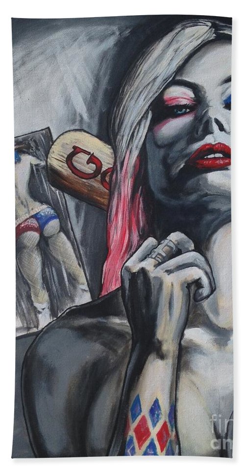 500x967 Suicide Squad Harley Quinn Beach Towel For Sale By Tyler Haddox - Harley Quinn Acrylic Painting