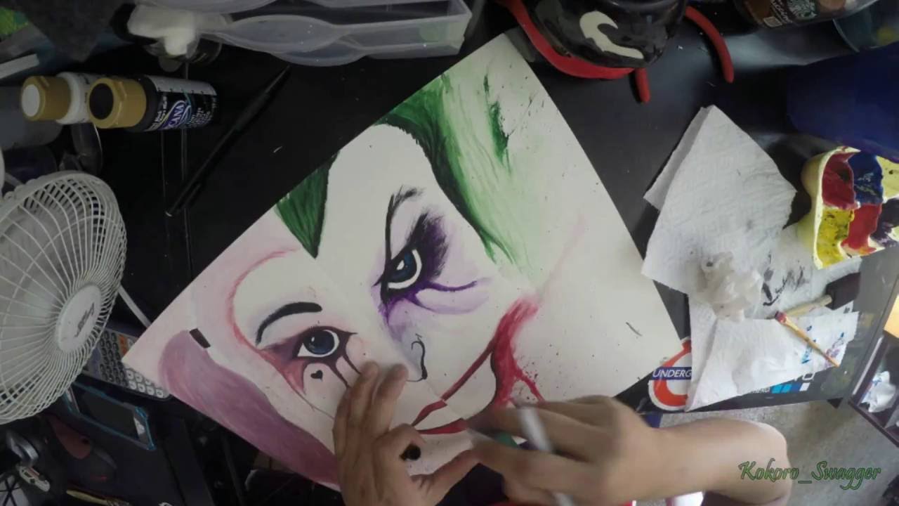 1280x720 Acrylic Painting Of Harley Quinn And Joker - Harley Quinn Acrylic Painting