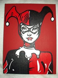 225x300 Canvas Painting Harley Quinn Red Bampw 16x12 Inch Acrylic Ebay - Harley Quinn Acrylic Painting
