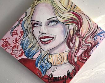 340x270 Dc Harley Quinn Painting Villain Tiny Harley Cute Acrylic - Harley Quinn Acrylic Painting