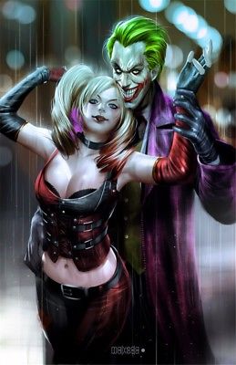 259x400 Harley Quinn And Joker Painting Hd Print On Canvas Home Decor Wall - Harley Quinn Joker Painting