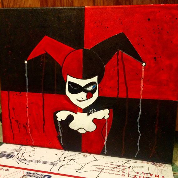 570x570 Harley Quinn Dc Comics Batman Joker Painting Acrylic Art Canvas - Harley Quinn Joker Painting