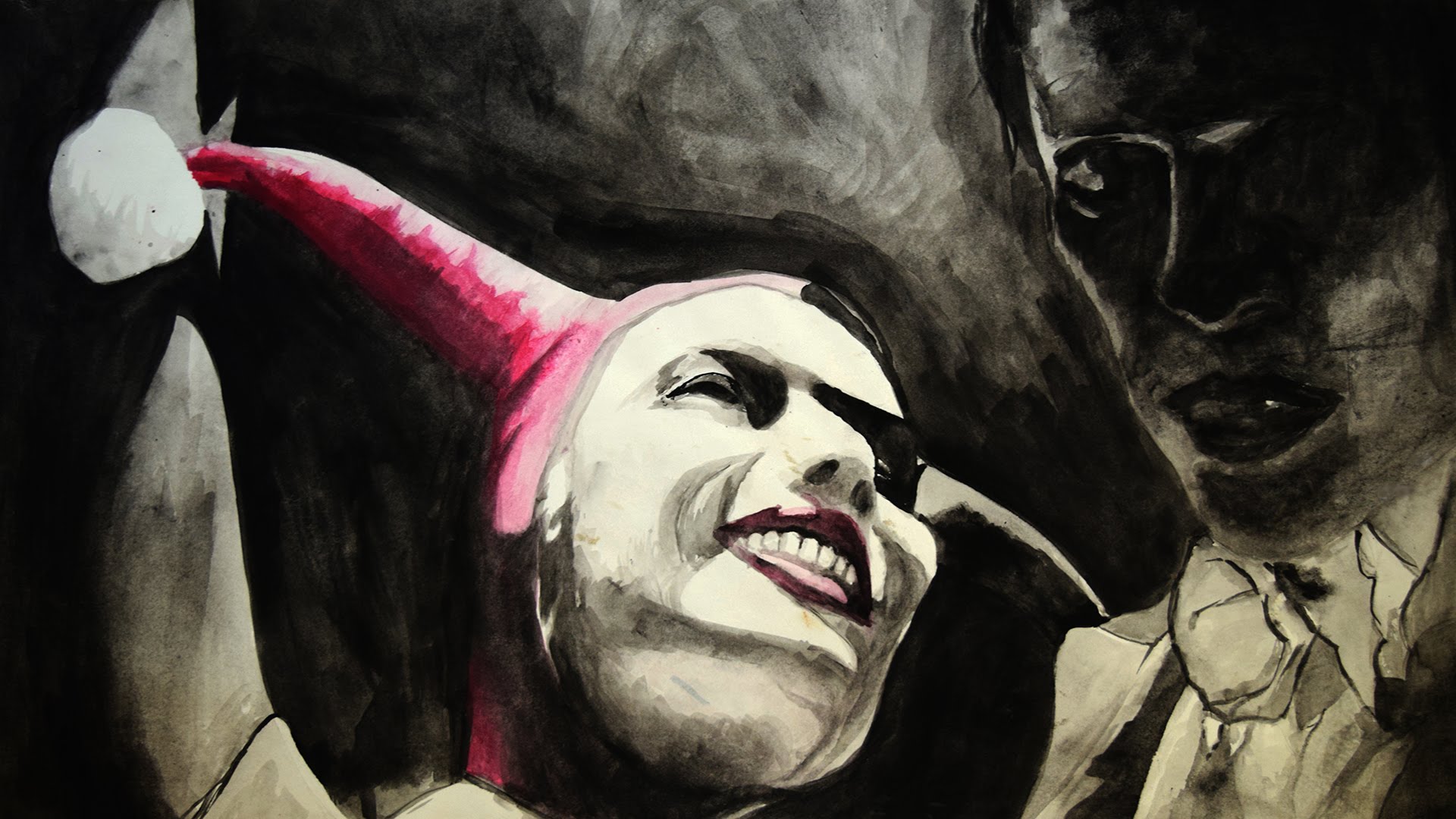 1920x1080 Harley Quinn Amp The Joker Black And Red Watercolour Painting - Harley Quinn Joker Painting